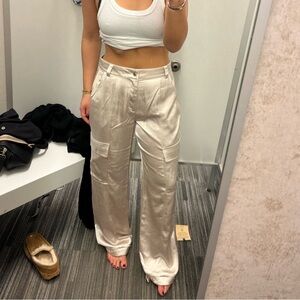 BCBGeneration Satin Cream Cargo Trousers